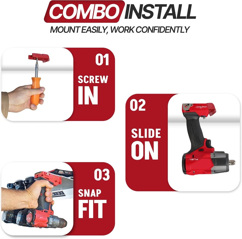 perch 3 Pack Tool Holder for Milwaukee M18/18v Cordless Tools - Snap Fit Tool Organizer for Milwaukee Drill Holder & Wall Mount for Milwaukee Tool Holder with 6 Screws - Easy to Install, Screw in & Lock - Image 3